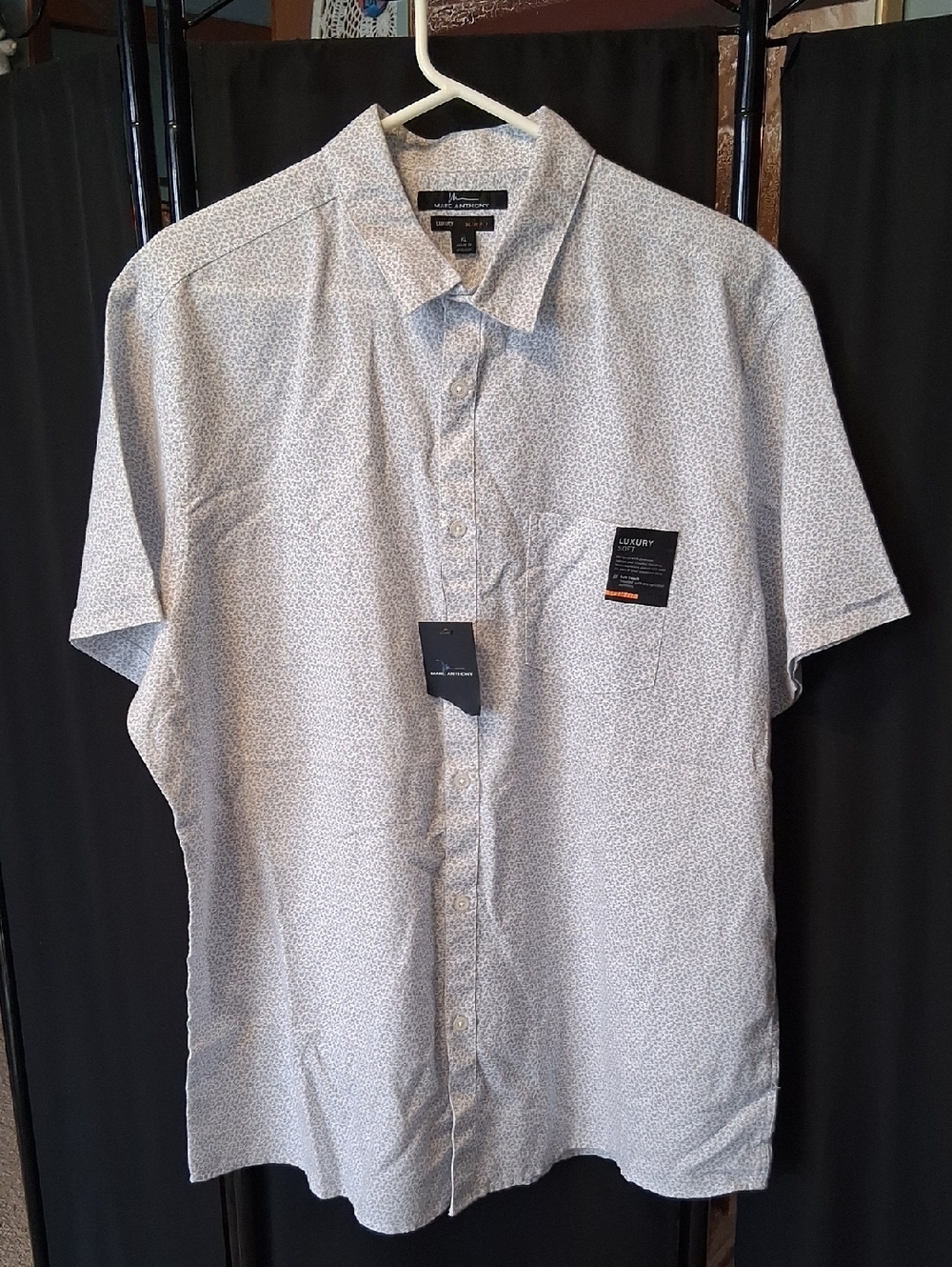 NEW Marc Anthony LUXURY Microprint Short-Sleeve Button-Up, Size XL Slim Fit
